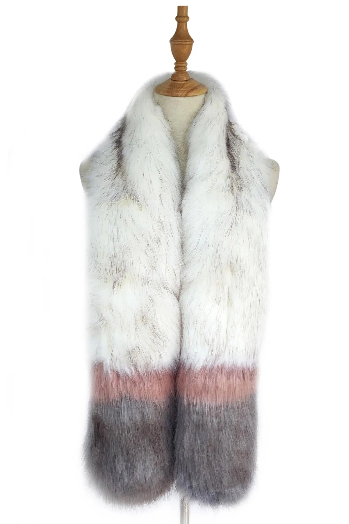 Stripe Long Faux Fur Collar - White