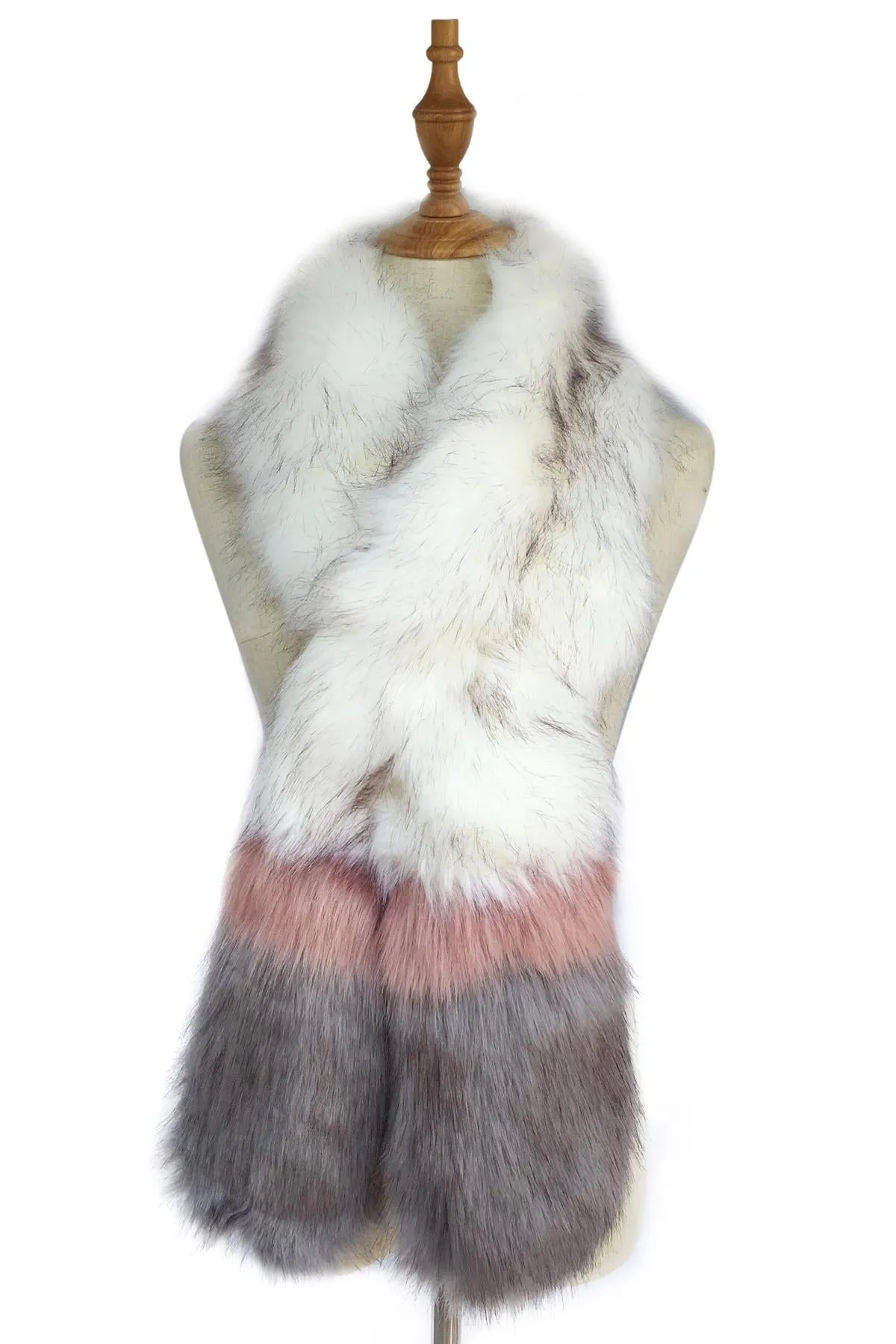Stripe Long Faux Fur Collar - White