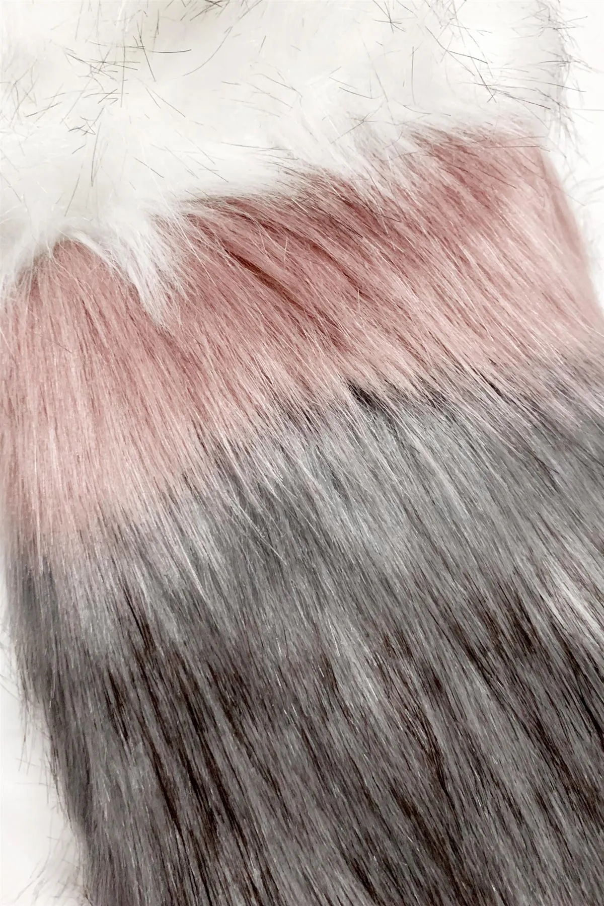 Stripe Long Faux Fur Collar - White