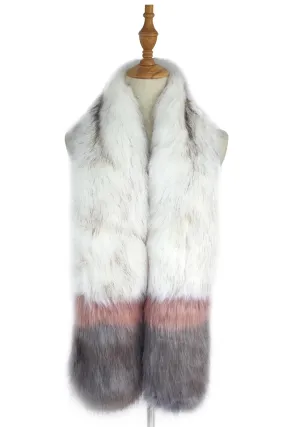 Stripe Long Faux Fur Collar - White