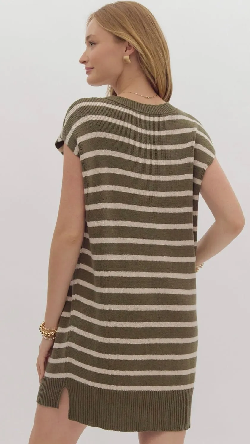 Striped Shift Style Sweater Dress