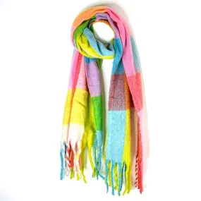 Subtle check warm scarf with tassels