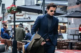 Suit And Turtleneck Combo - Turtleneck Prom Outfits - Prom Turtleneck  Blue  Suit