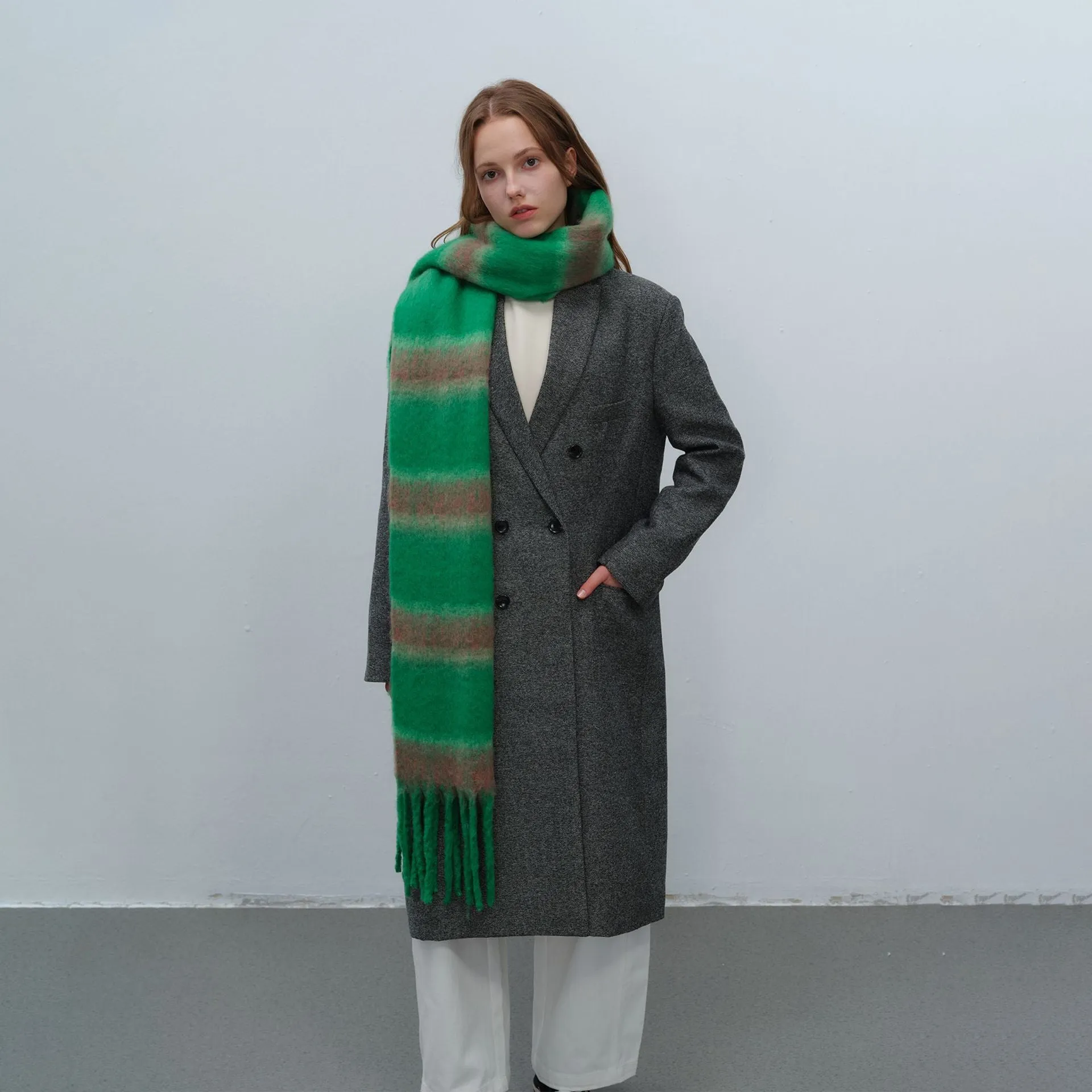 Thickened Warm Simple Striped Imitation-mohair Plaid Scarf