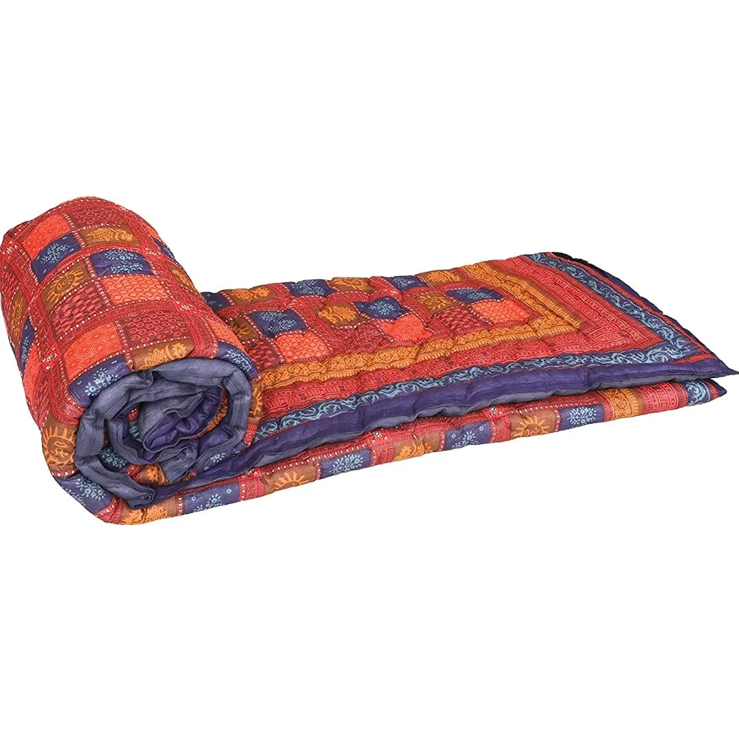 THROW KING Traditional Hand Made Sanganeri Floral/Dabu Desing Pure Cotton Light Weight Soft Single Bed Jaipuri razai,Ac Blanket,Quilt,Dohar,Throw (Multicolor)
