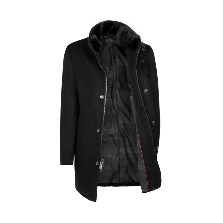 T.O. Boys Solid Black 3/4 Length Wool Blend Down Overcoat