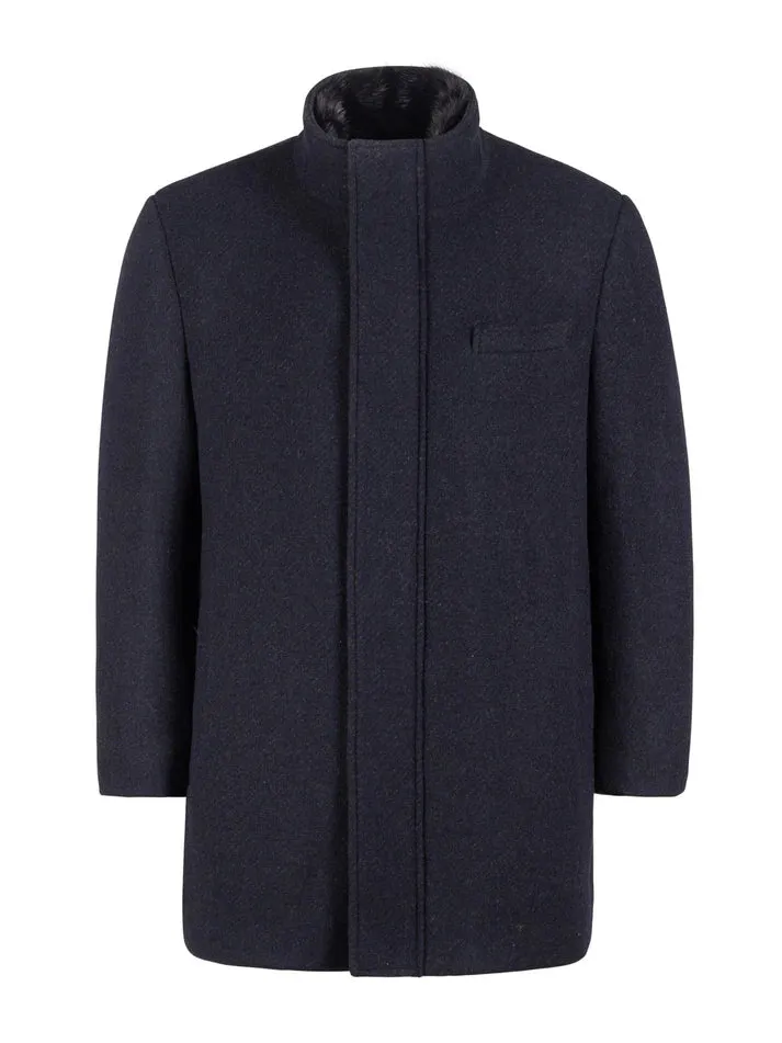 T.O. Mens Solid Black 3/4 Length Wool Blend Down Overcoat