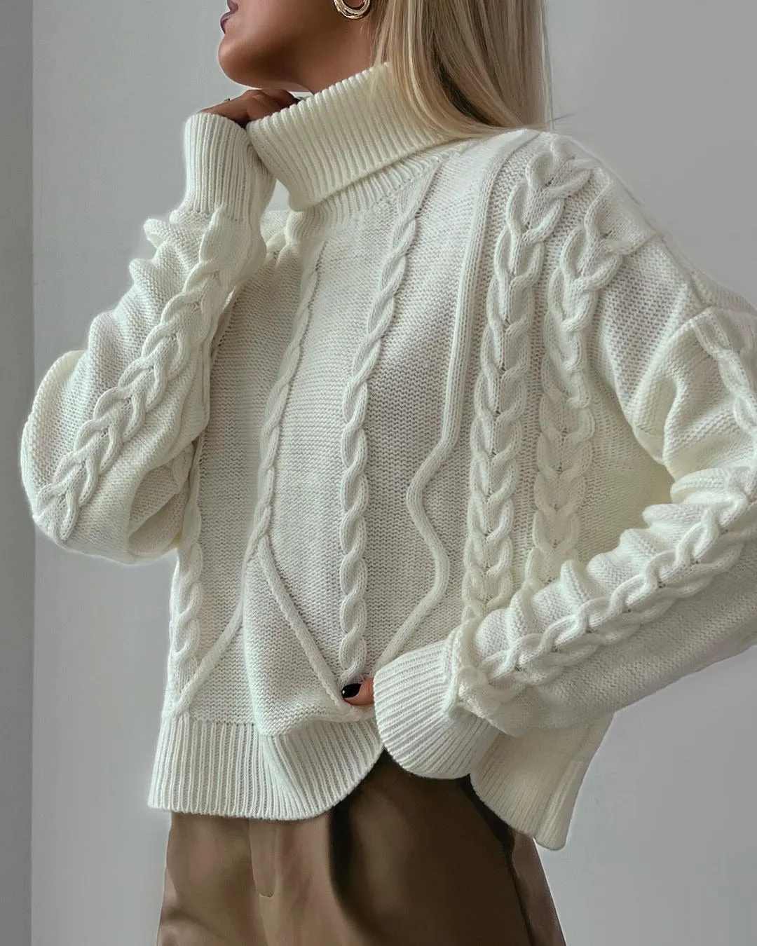 Turtleneck Jacquard Long Sleeve Sweater