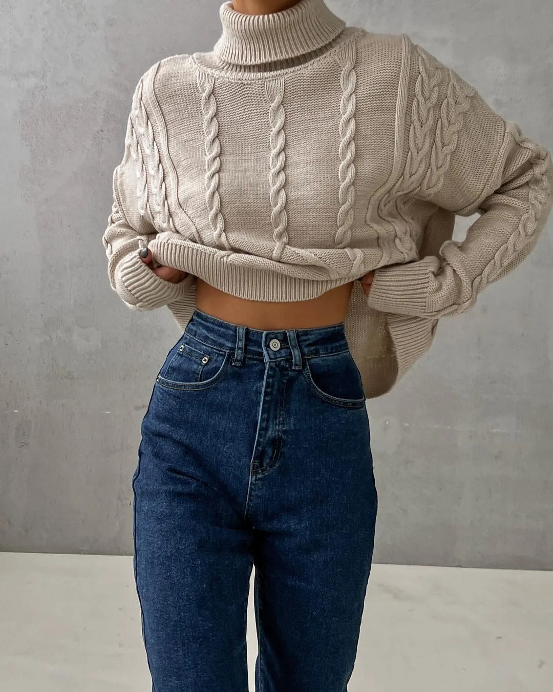 Turtleneck Jacquard Long Sleeve Sweater