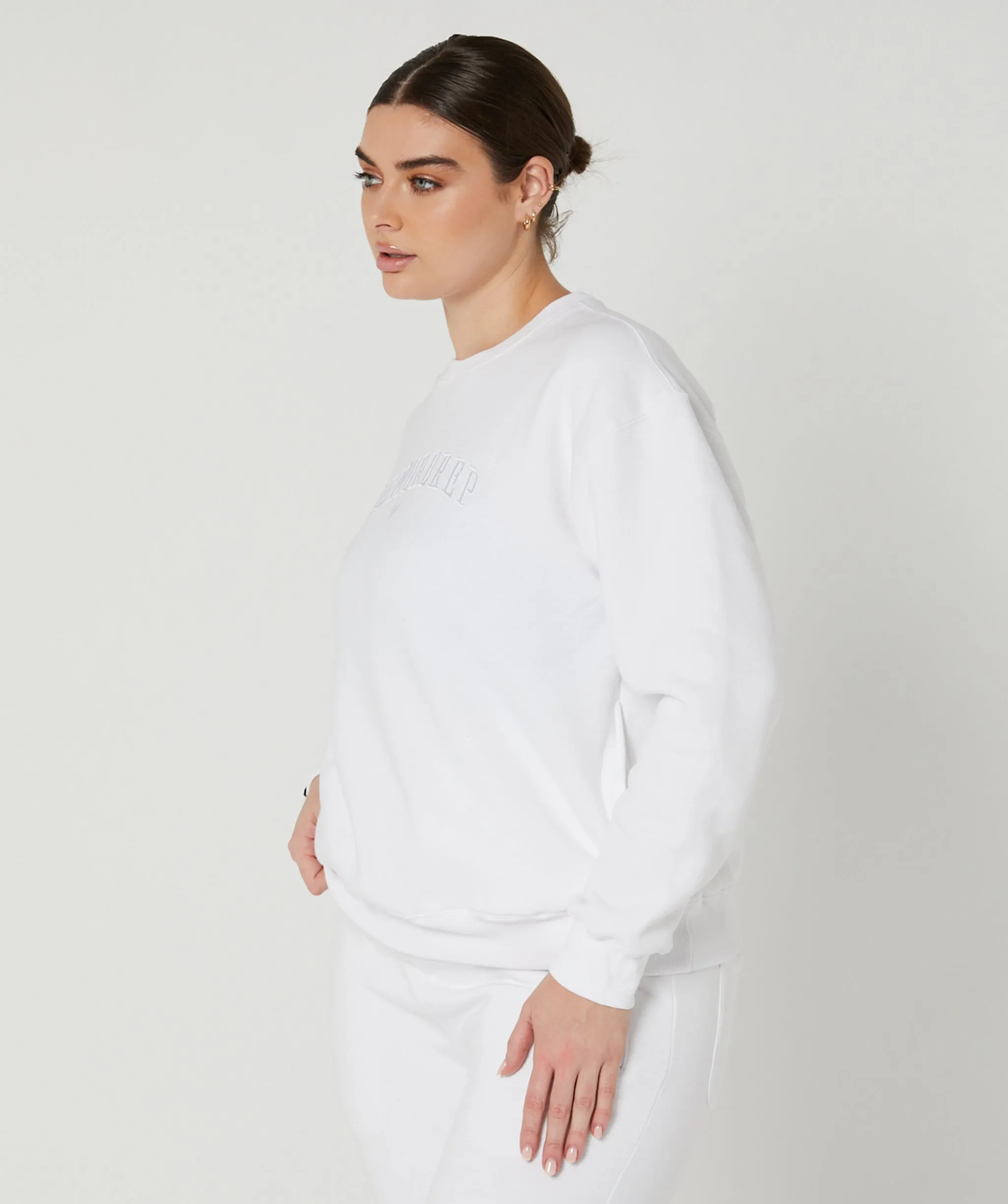 Varsity Crewneck Jumper (White/White) by OneMoreRep