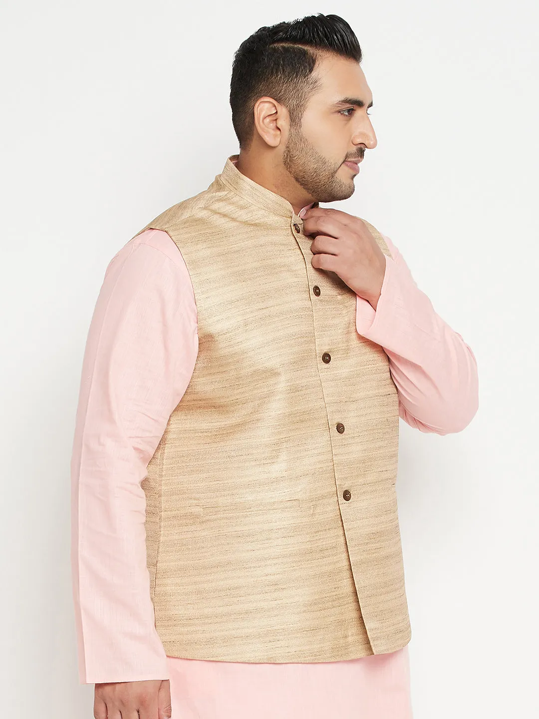 VASTRAMAY Men's Plus Size Beige Nehru Jacket