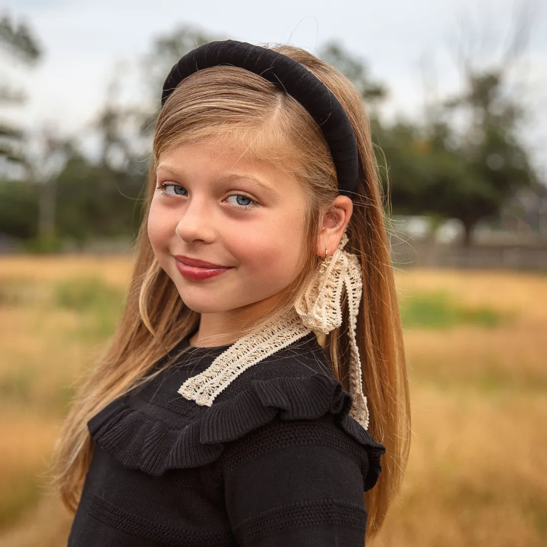 Velvet Padded Headband with Lace Ties
