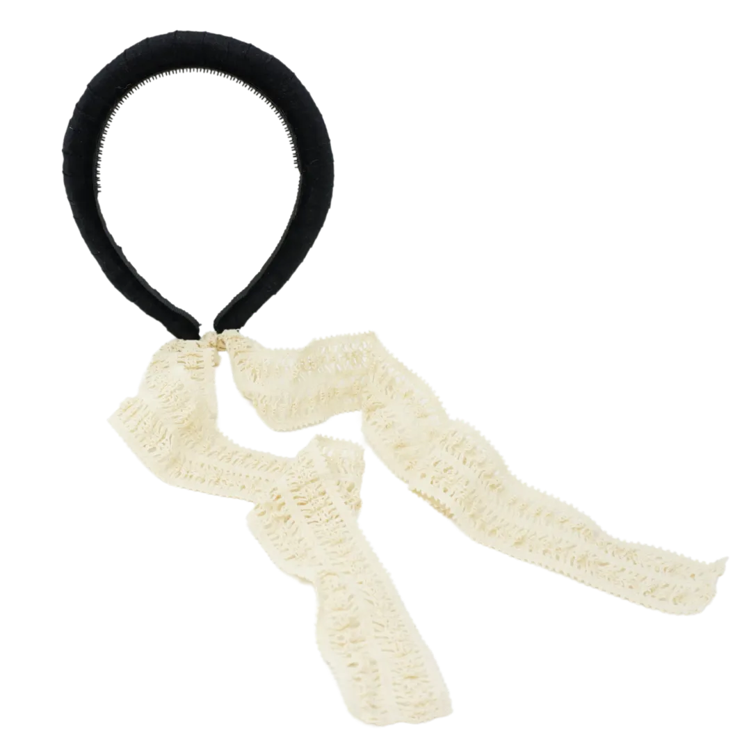 Velvet Padded Headband with Lace Ties