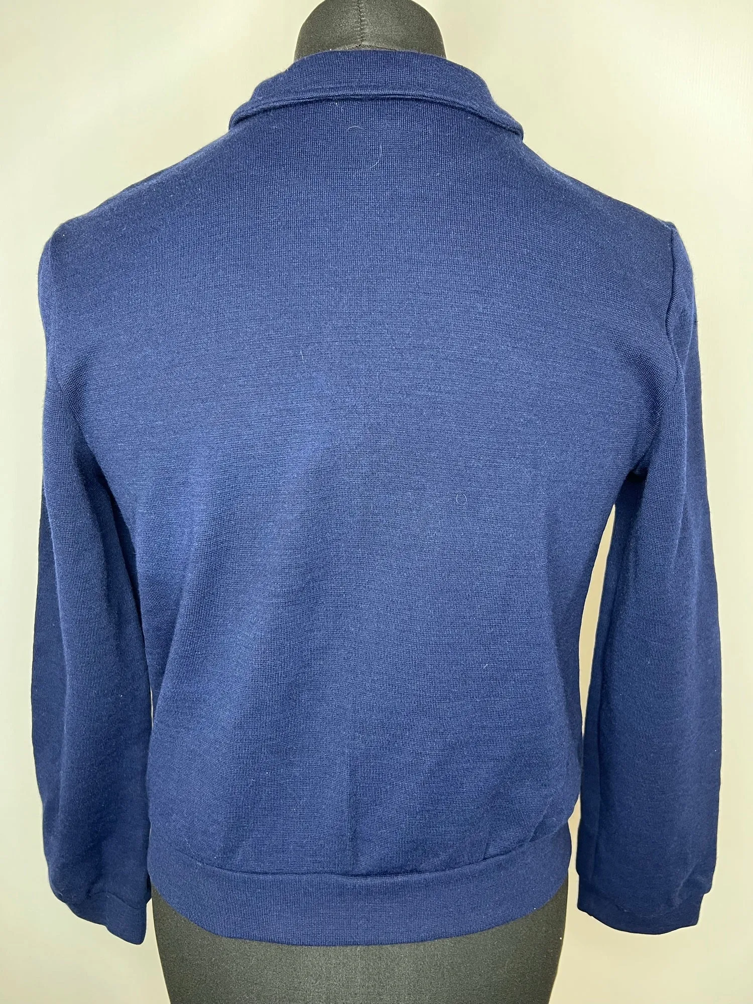Vintage 1970s Zip Front Dagger Collar Track Top in Navy Blue - Size XS
