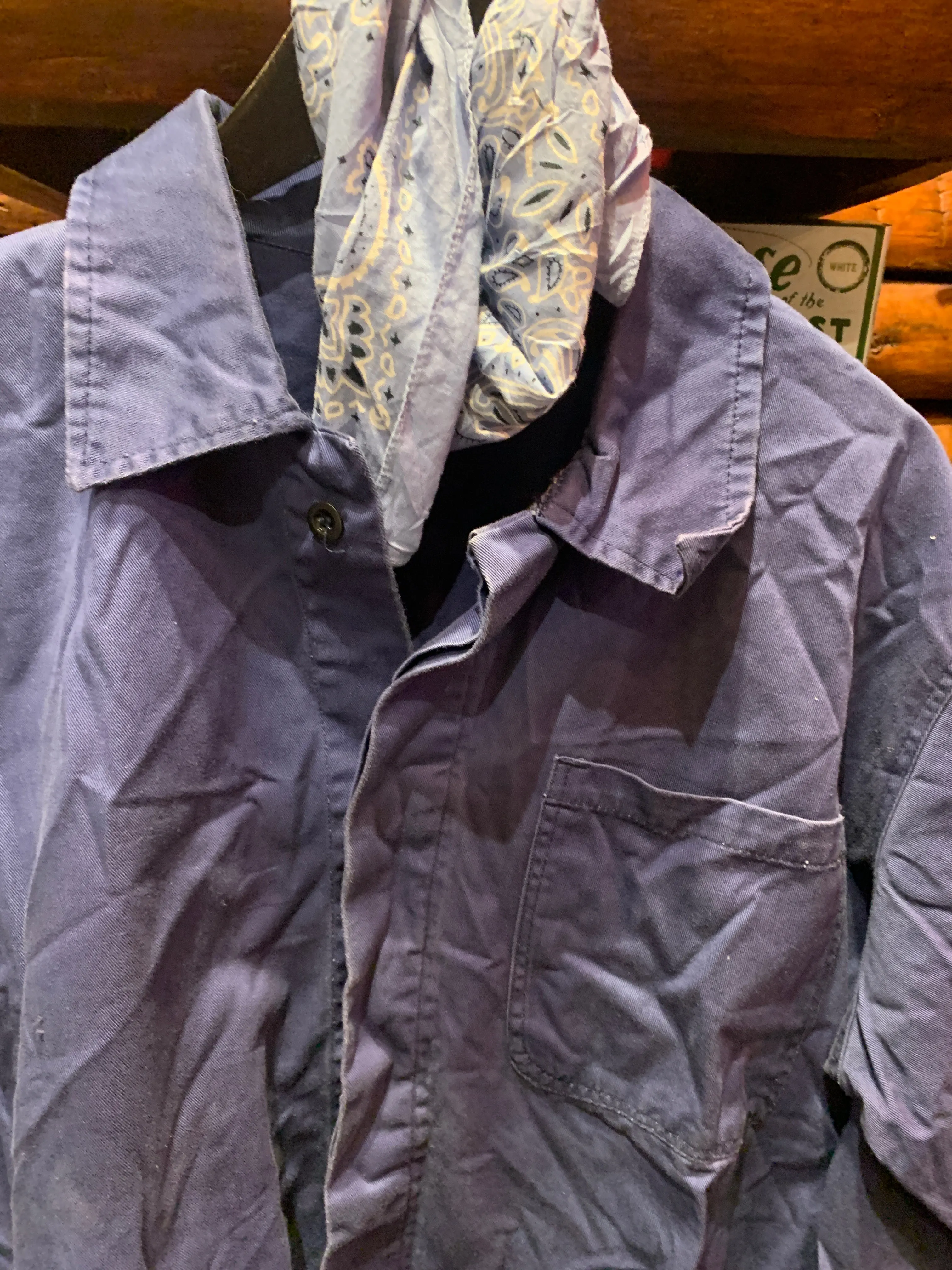 Vintage French Chore Jacket w Back Print, Large