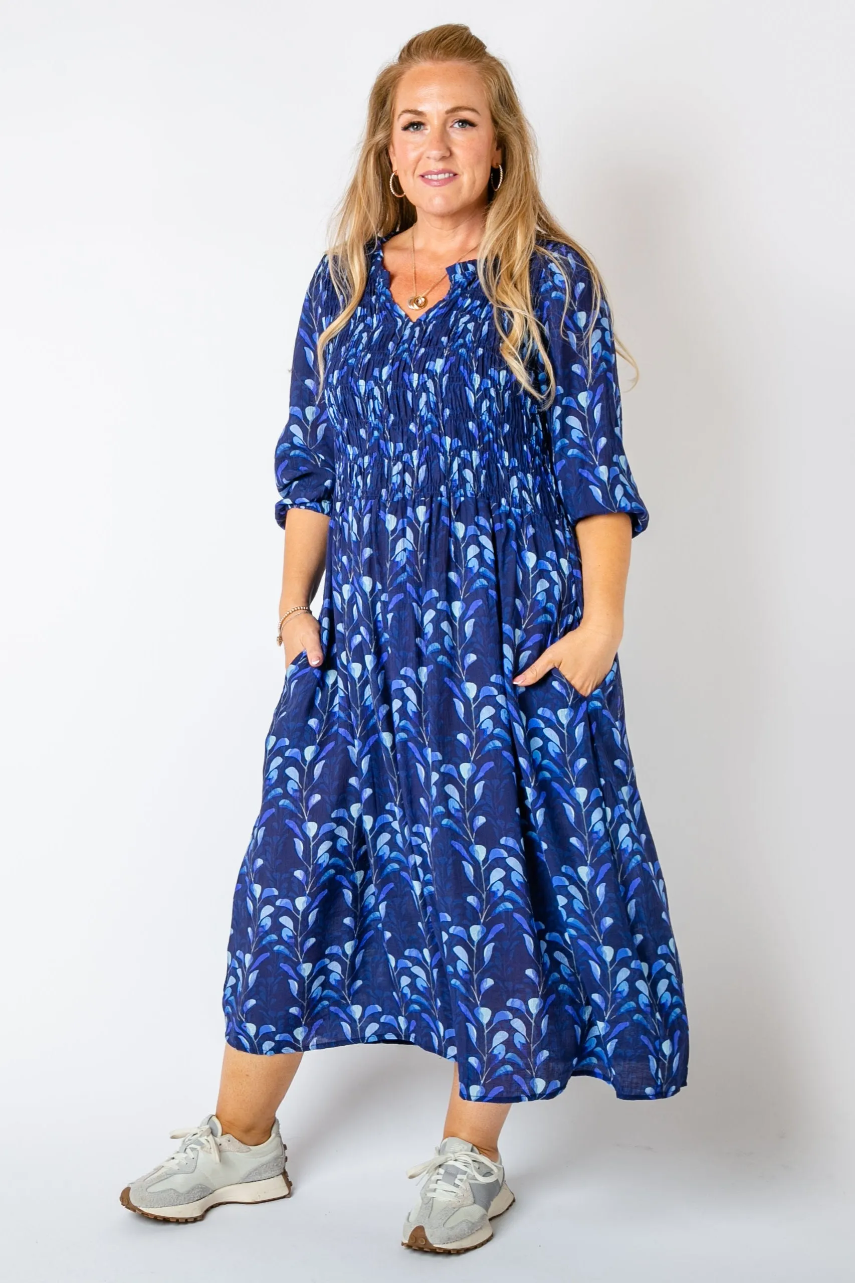 Watercolour Leaf Shirred Dress