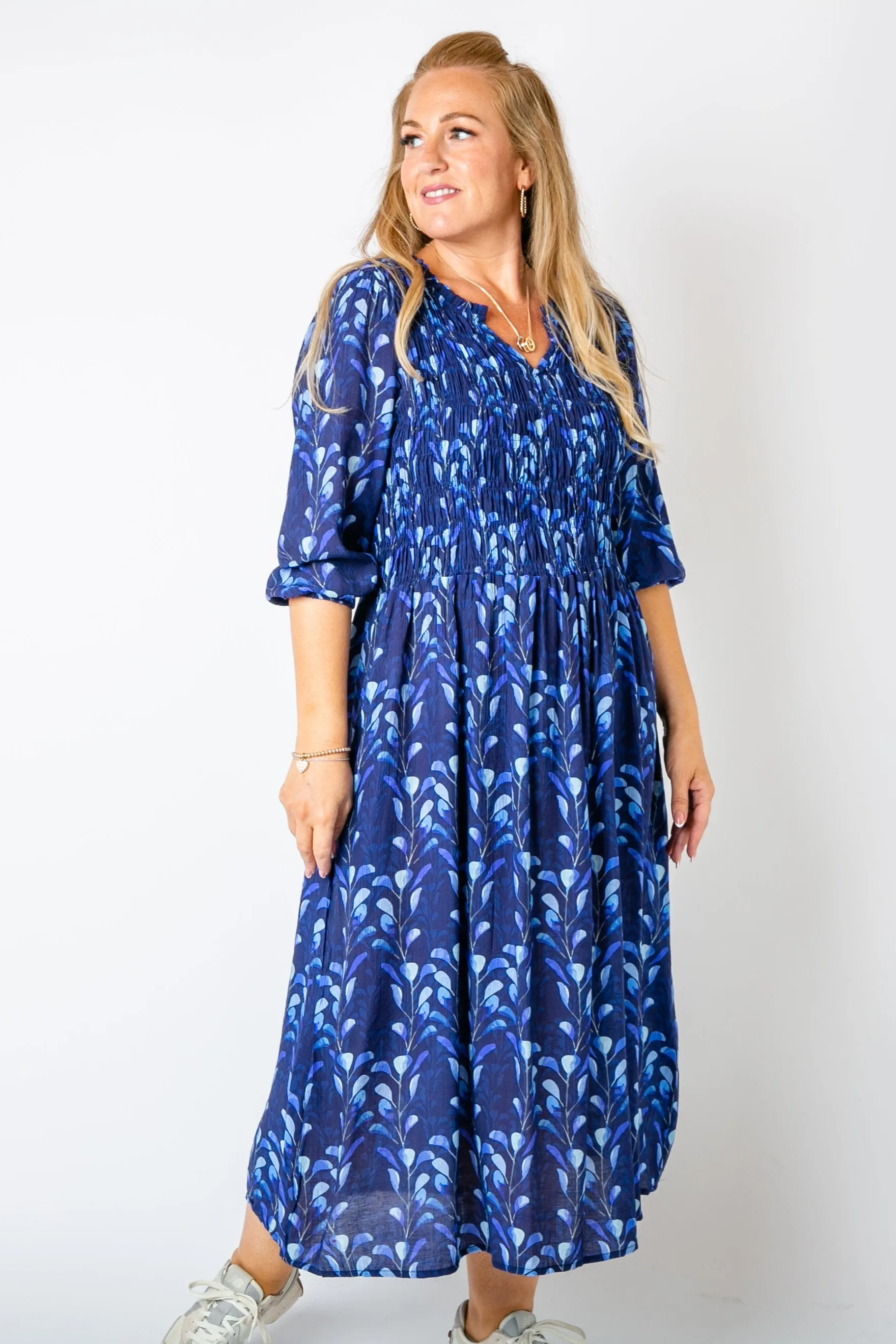 Watercolour Leaf Shirred Dress