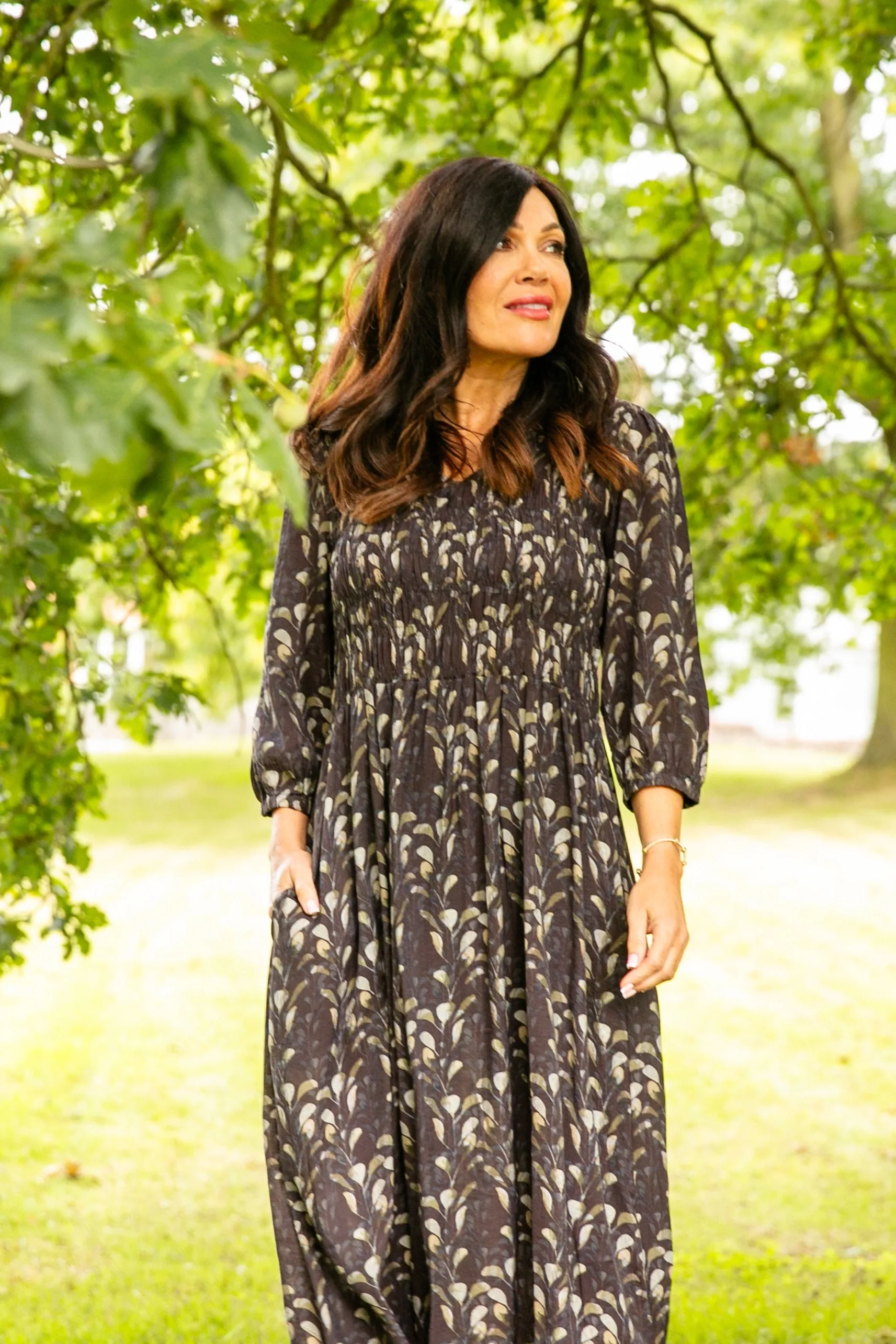 Watercolour Leaf Shirred Dress
