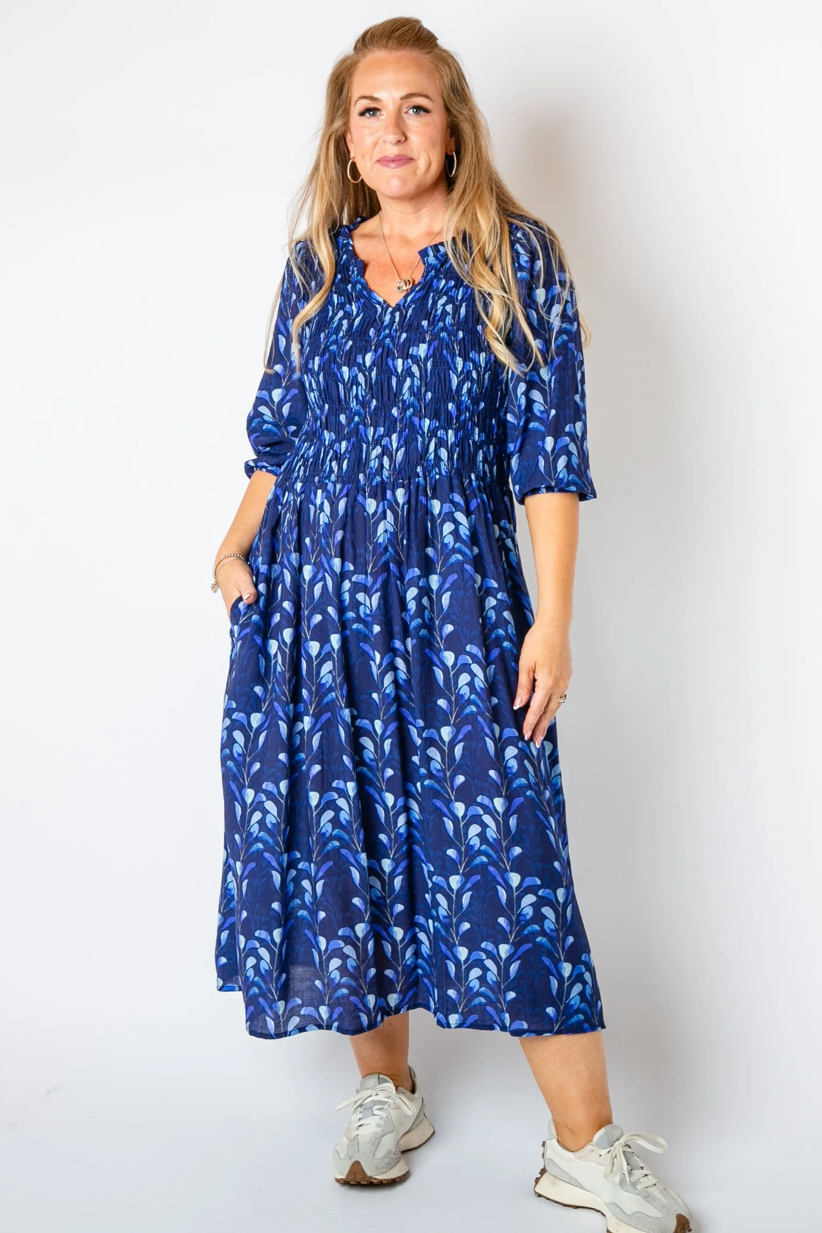 Watercolour Leaf Shirred Dress