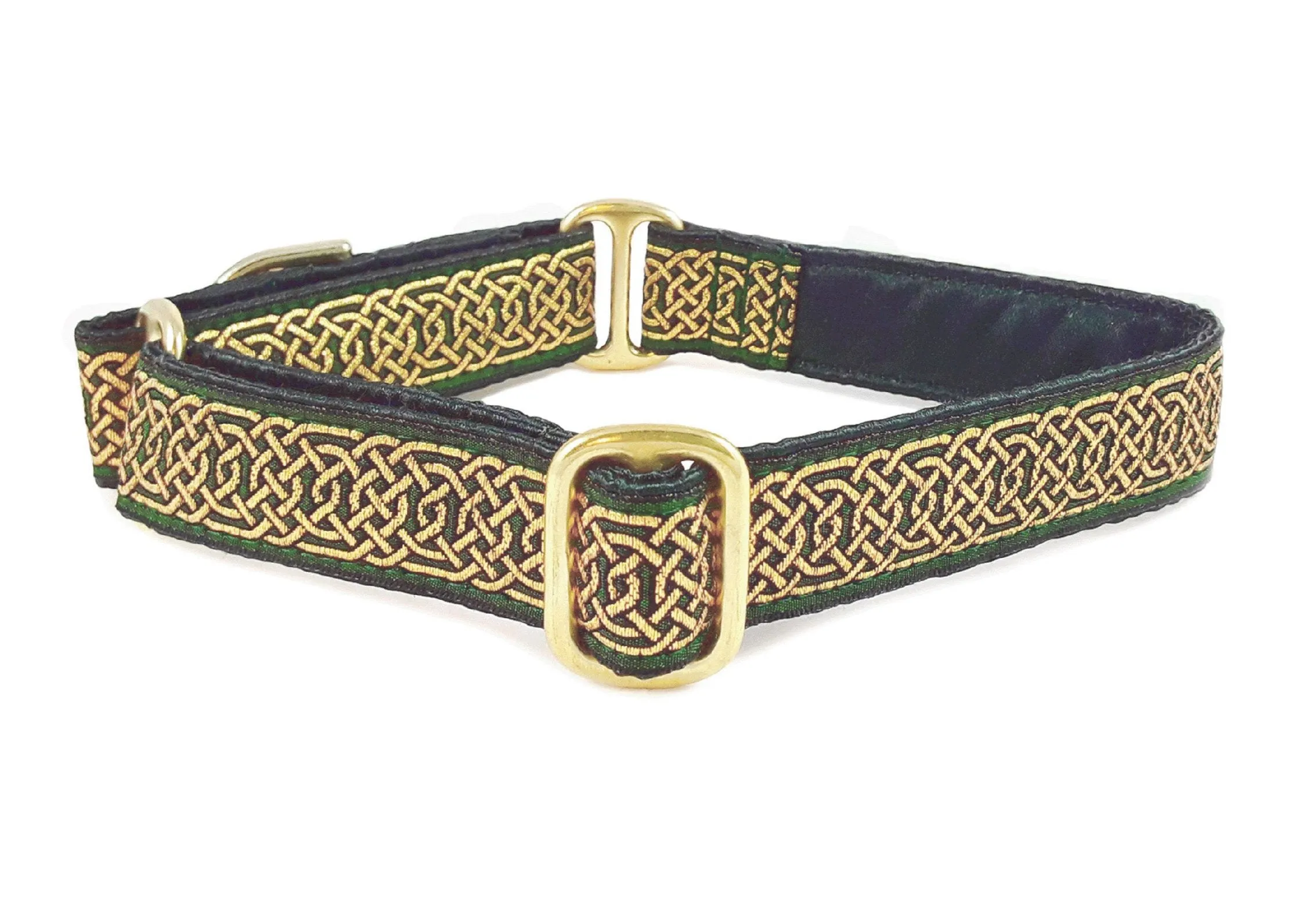 Wexford Celtic Braid in Green & Metallic Gold - Martingale Dog Collar or Buckle Dog Collar - 1" Width