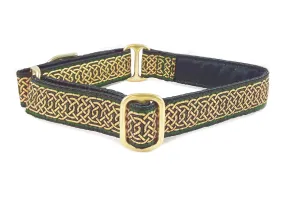 Wexford Celtic Braid in Green & Metallic Gold - Martingale Dog Collar or Buckle Dog Collar - 1" Width