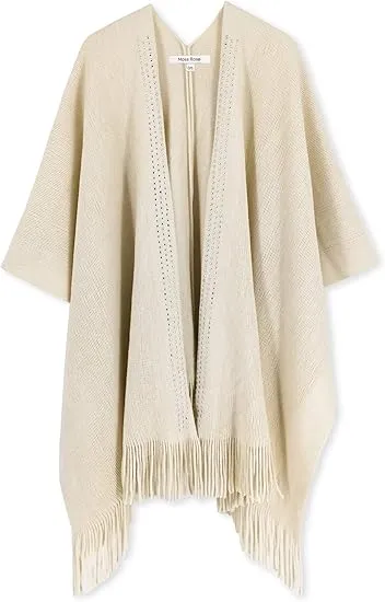 White-Black Winter Chic Plaid Poncho Cardigan