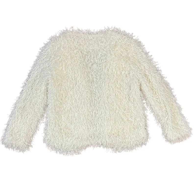 White Faux Fur Open Front Lined Coat Jacket Size 34