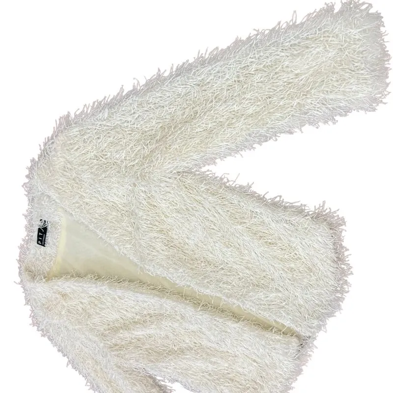White Faux Fur Open Front Lined Coat Jacket Size 34