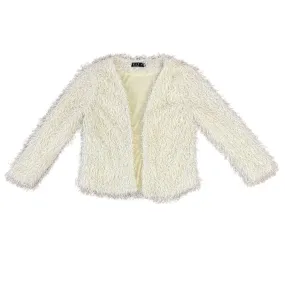 White Faux Fur Open Front Lined Coat Jacket Size 34