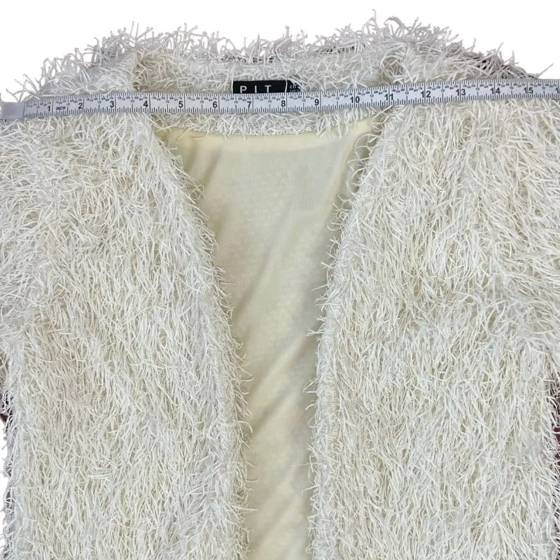 White Faux Fur Open Front Lined Coat Jacket Size 34