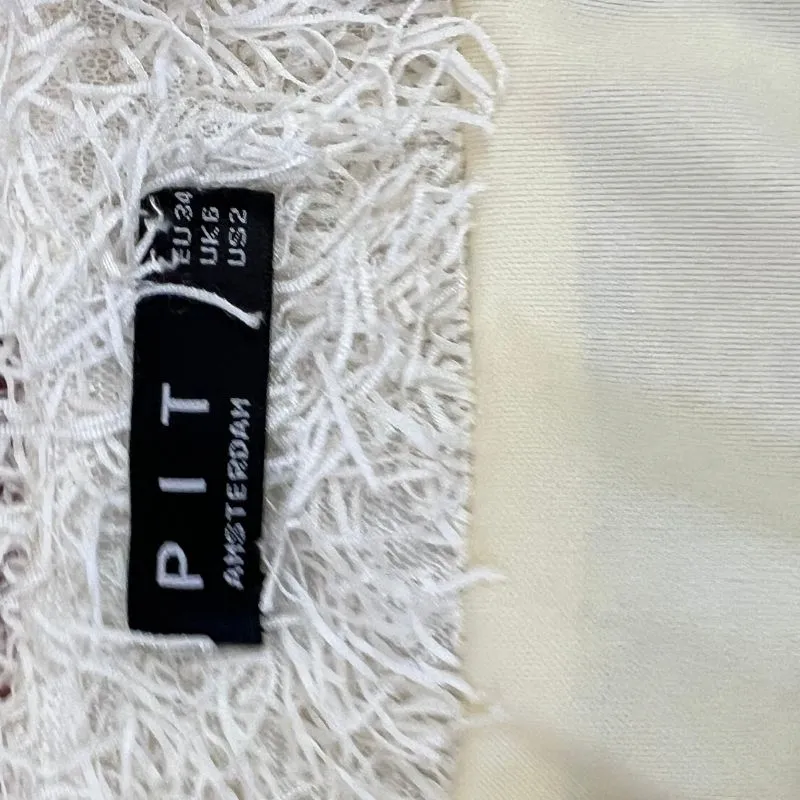 White Faux Fur Open Front Lined Coat Jacket Size 34