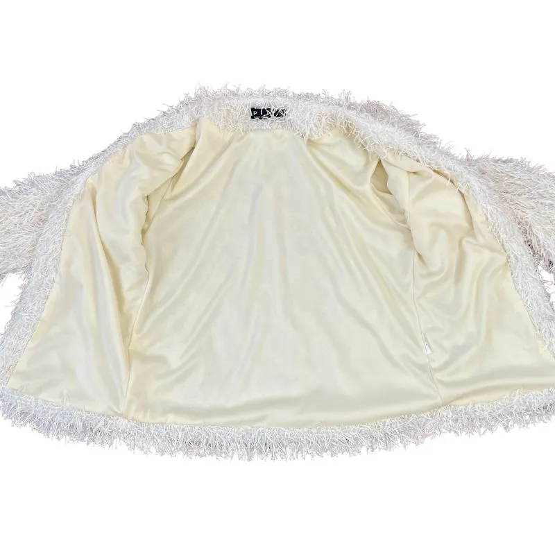 White Faux Fur Open Front Lined Coat Jacket Size 34