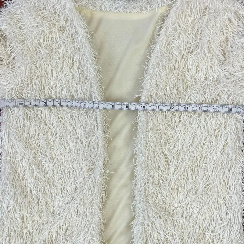 White Faux Fur Open Front Lined Coat Jacket Size 34