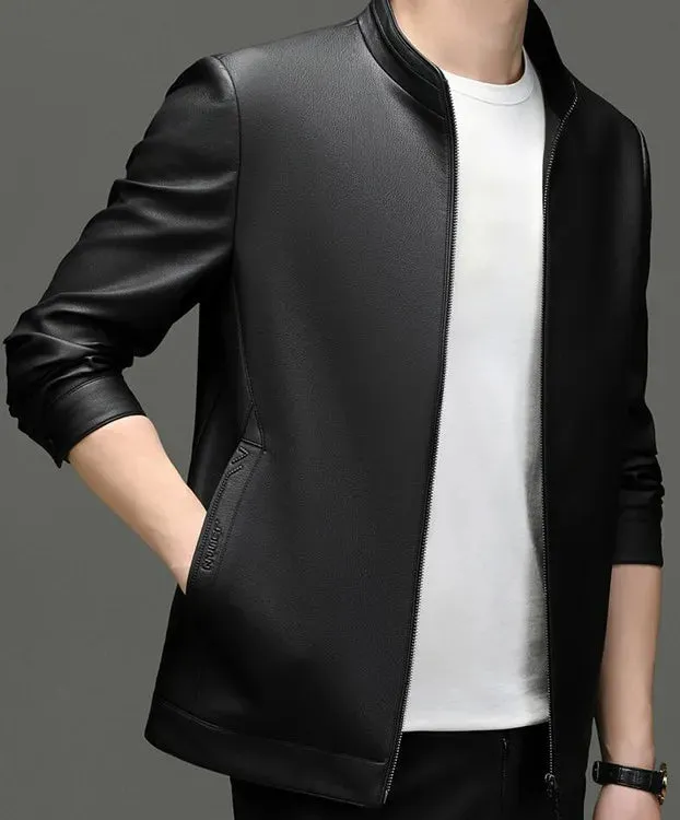Winter Men's Stand Collar Leather Jacket