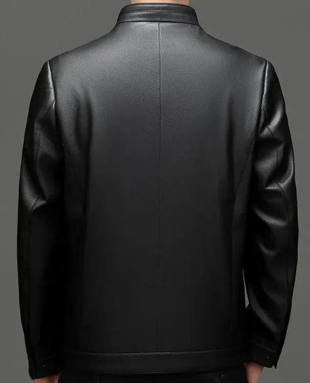Winter Men's Stand Collar Leather Jacket