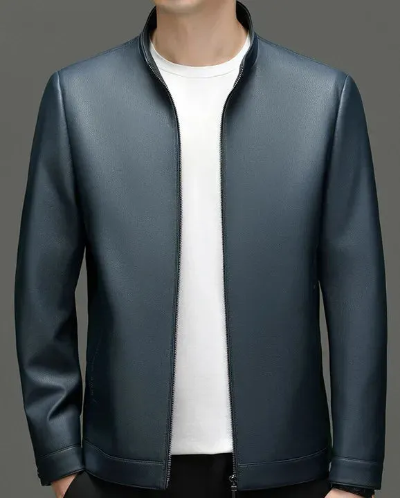 Winter Men's Stand Collar Leather Jacket