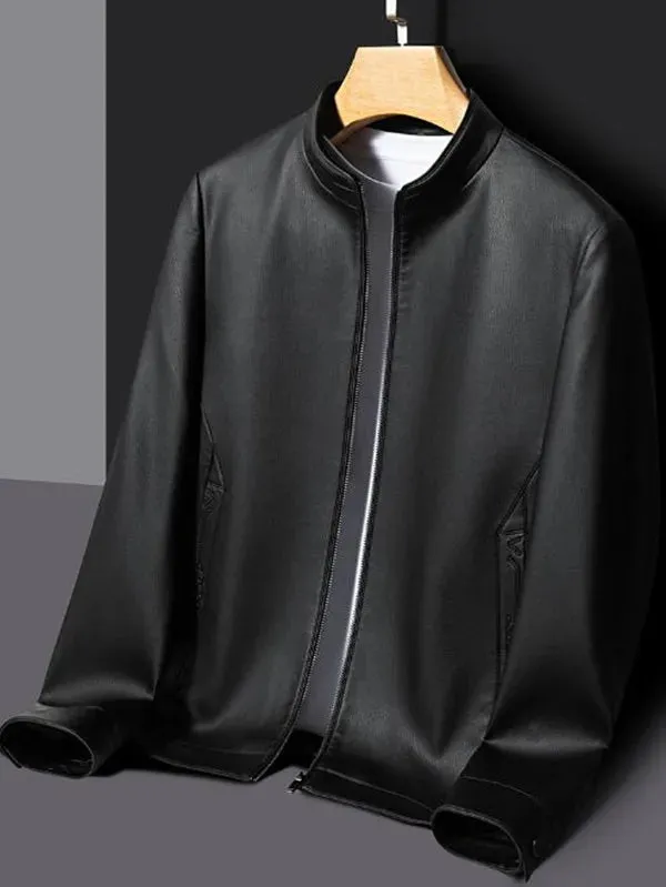 Winter Men's Stand Collar Leather Jacket