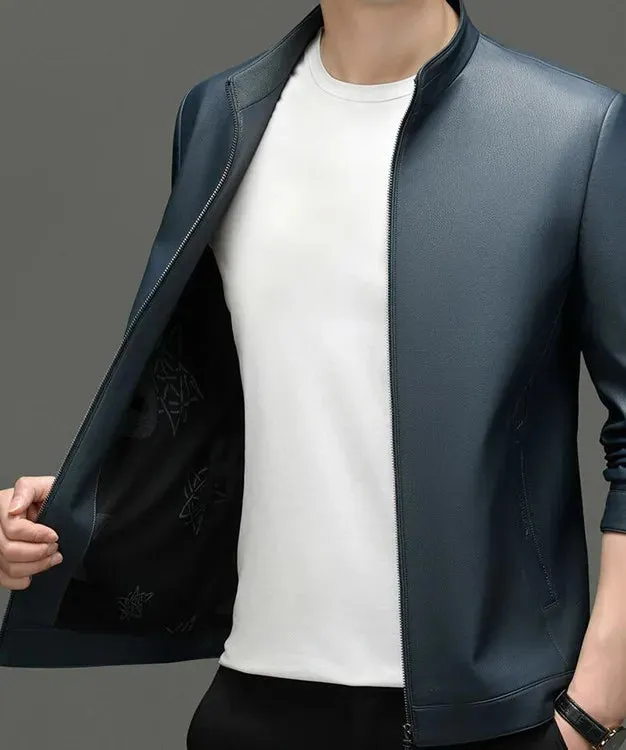 Winter Men's Stand Collar Leather Jacket