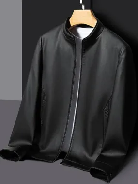 Winter Men's Stand Collar Leather Jacket