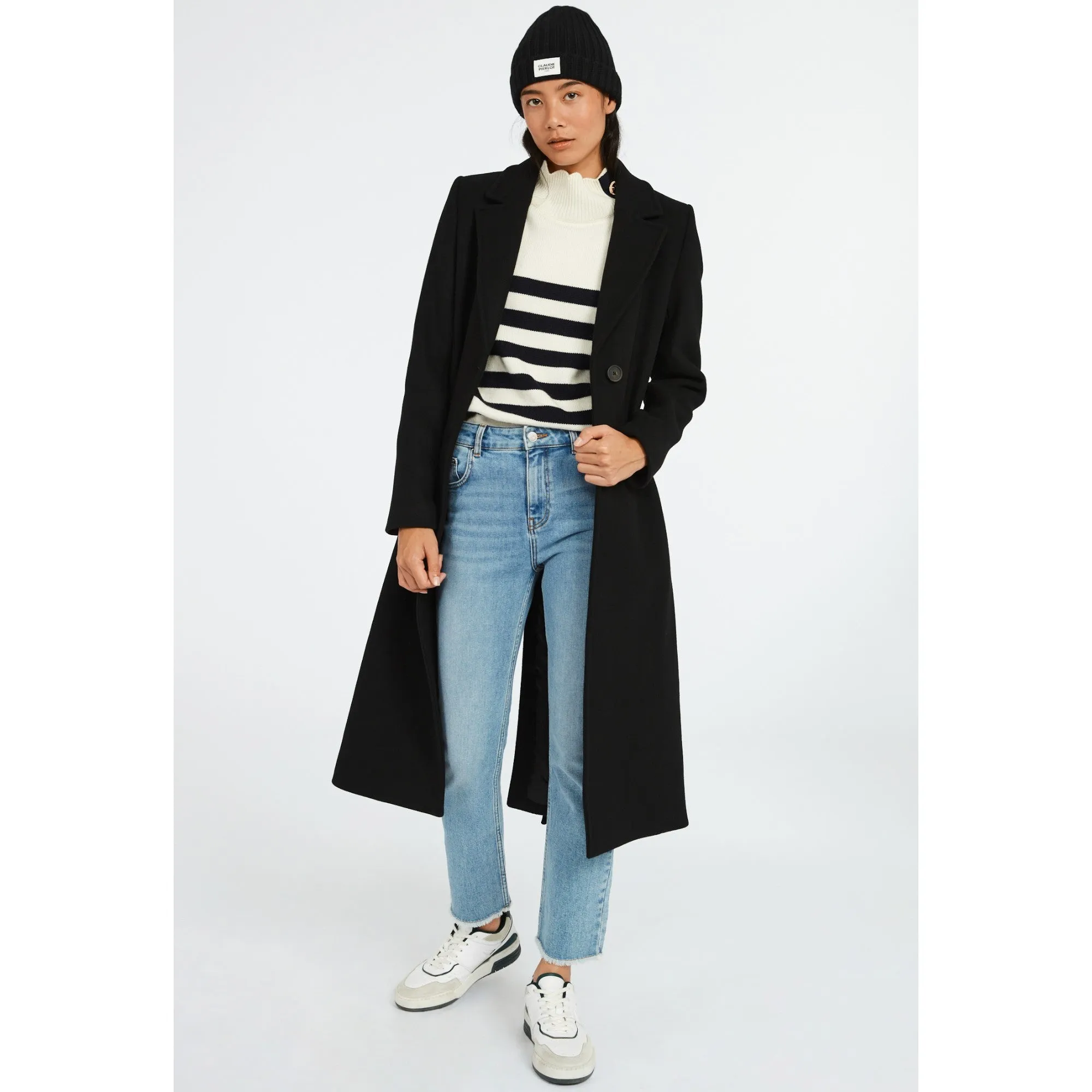 Women Mid-Length Straight Coat - Black