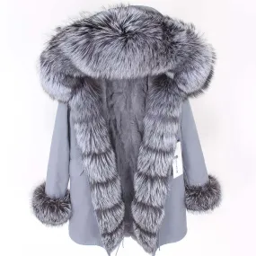 Women's Winter Casual Slim Thick Long Parka With Fox Fur