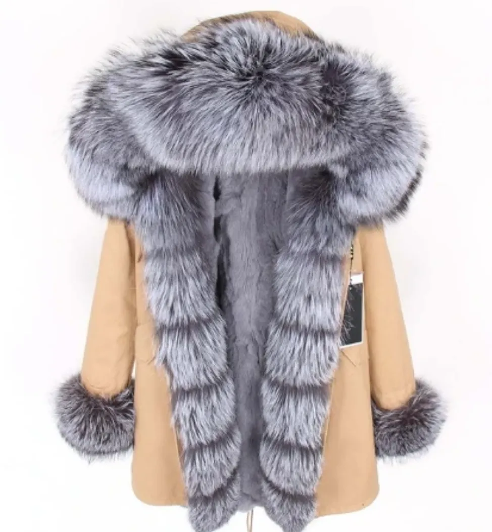 Women's Winter Casual Slim Thick Long Parka With Fox Fur