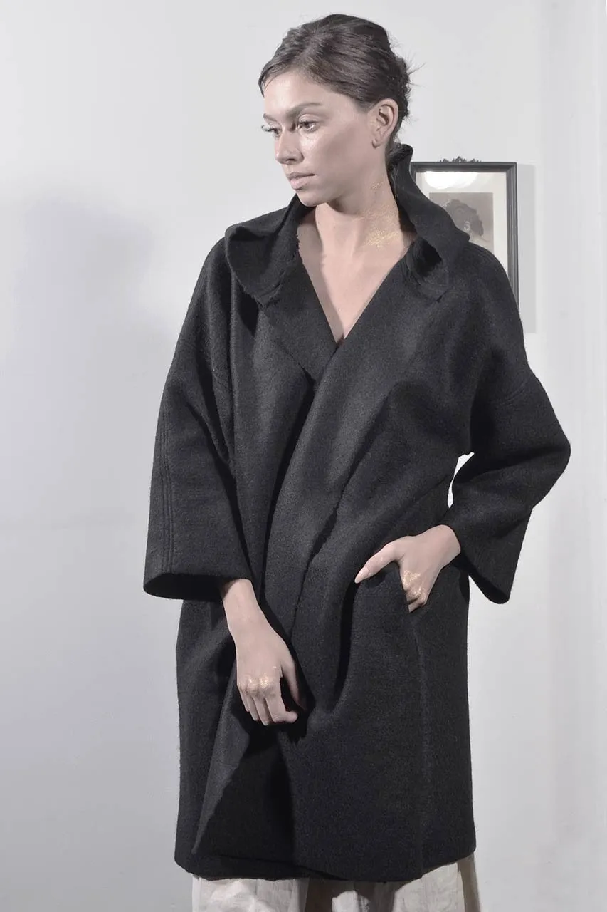 Wool Cape Coat - Black