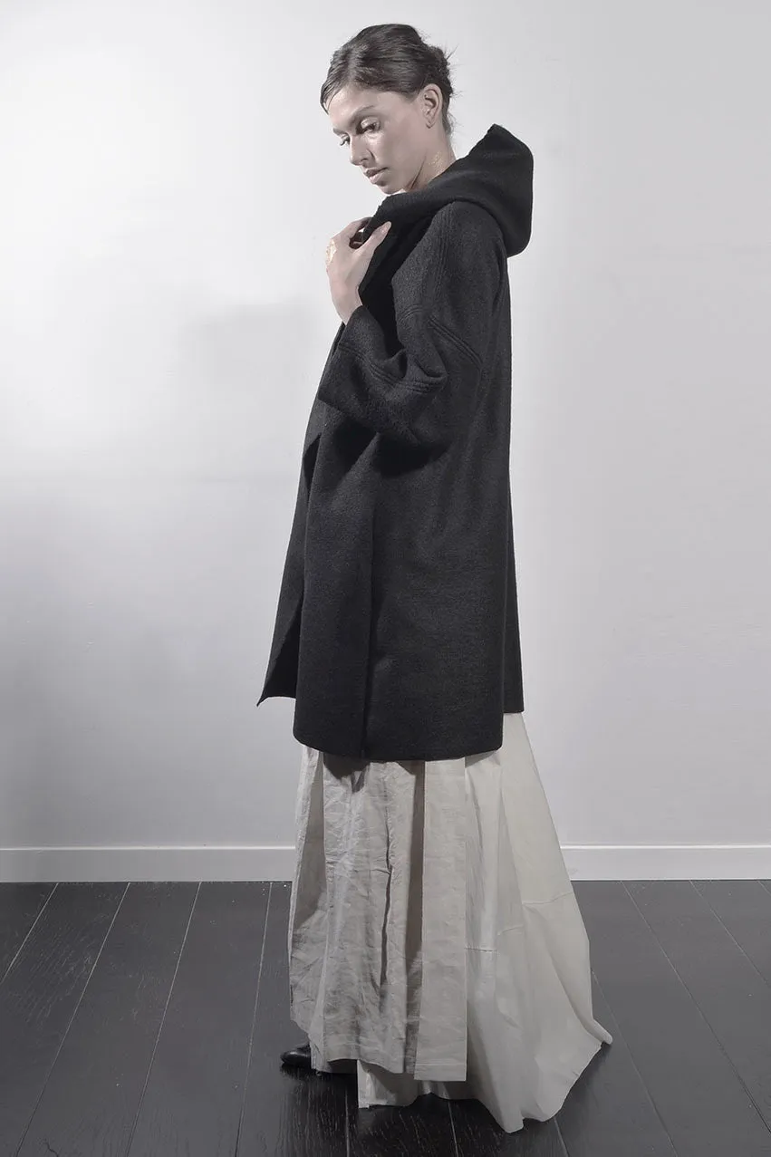 Wool Cape Coat - Black