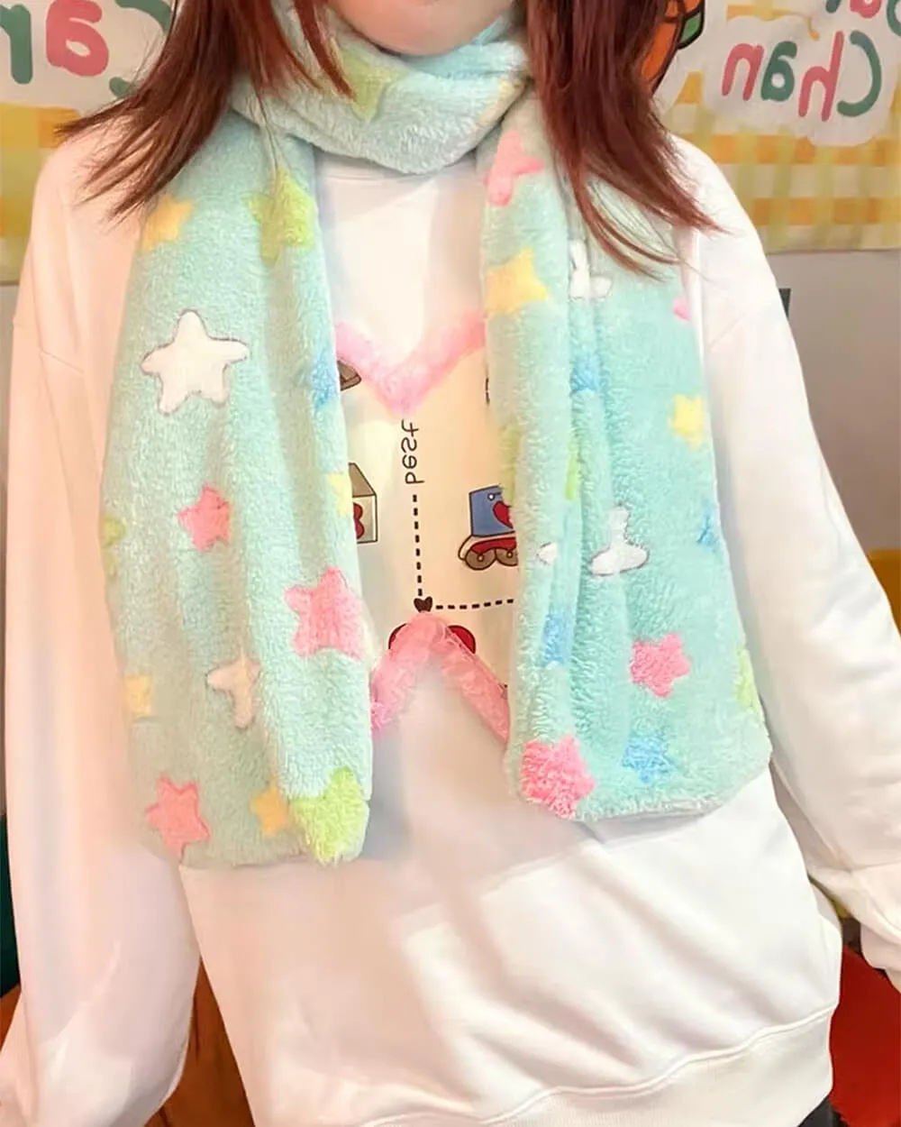 Y2K Star Fluffy Scarf