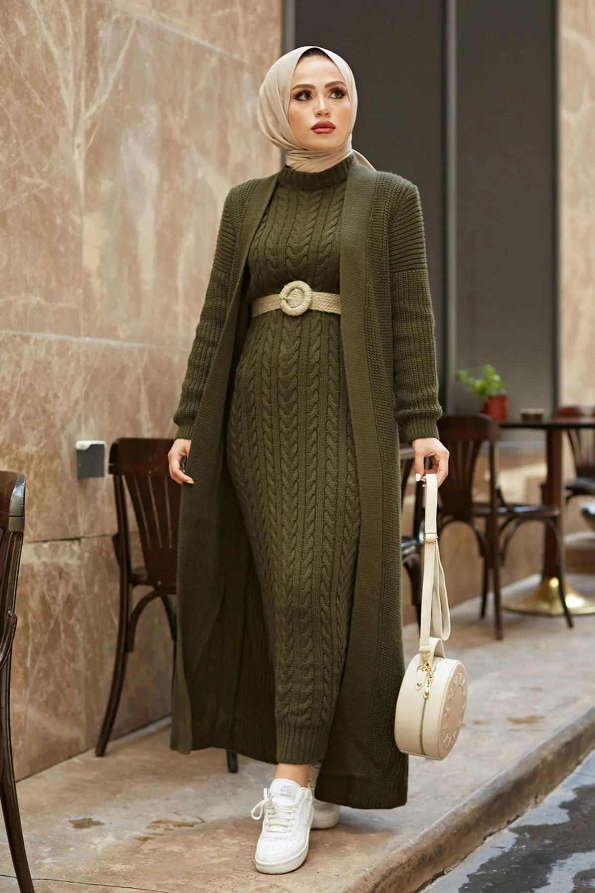 ZRF Women Knit Khaki Cardigan Dress Suit - East Kelowna